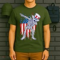 Funny Patriotic USA American Flag Dabbing Skeleton T-Shirt thumb 6
