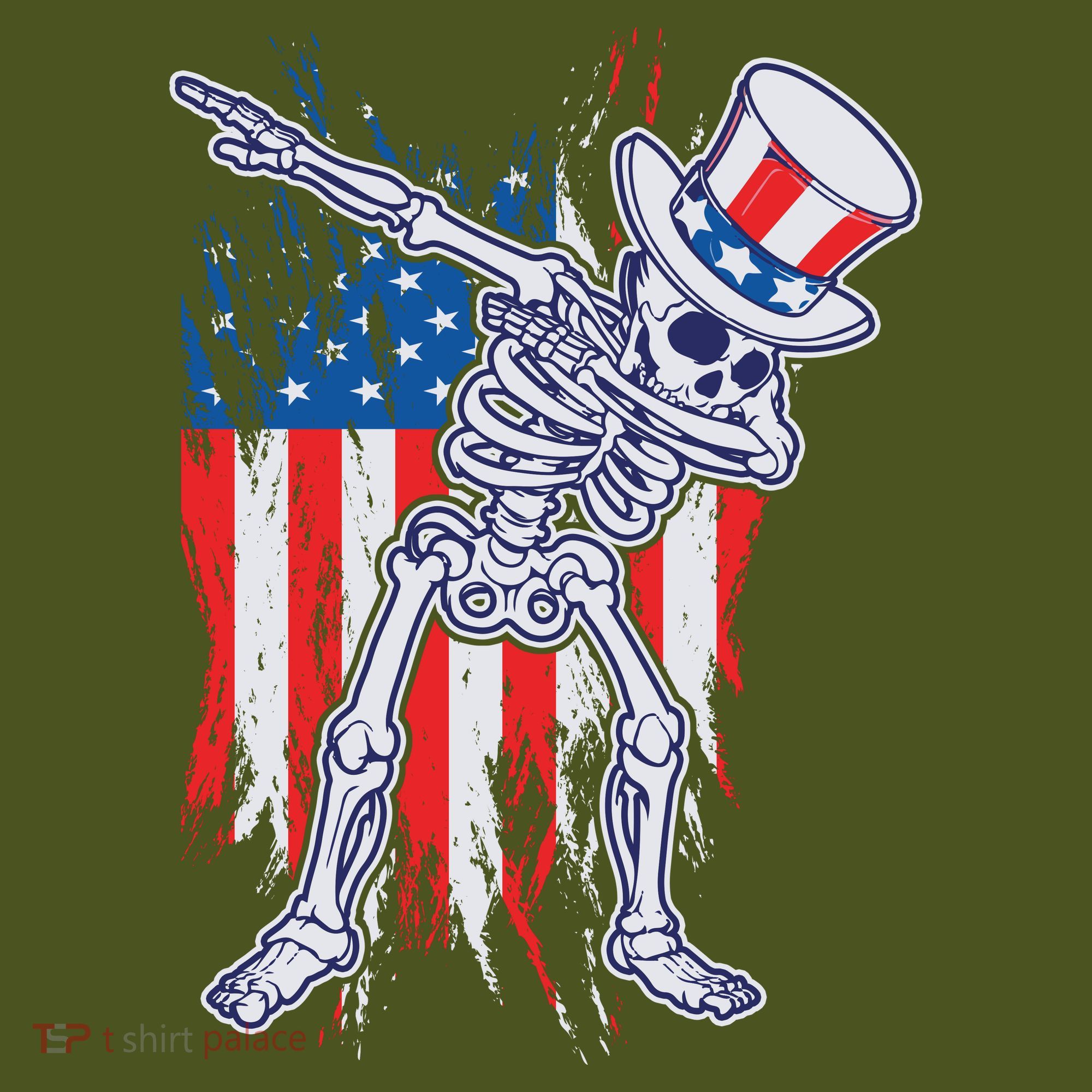 Funny Patriotic USA American Flag Dabbing Skeleton T-Shirt