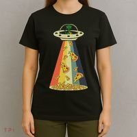Funny Pizza Ufo Alien Eating Pizza A Ufo Extraterrestrial T-Shirt thumb 4