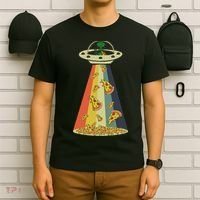 Funny Pizza Ufo Alien Eating Pizza A Ufo Extraterrestrial T-Shirt thumb 6