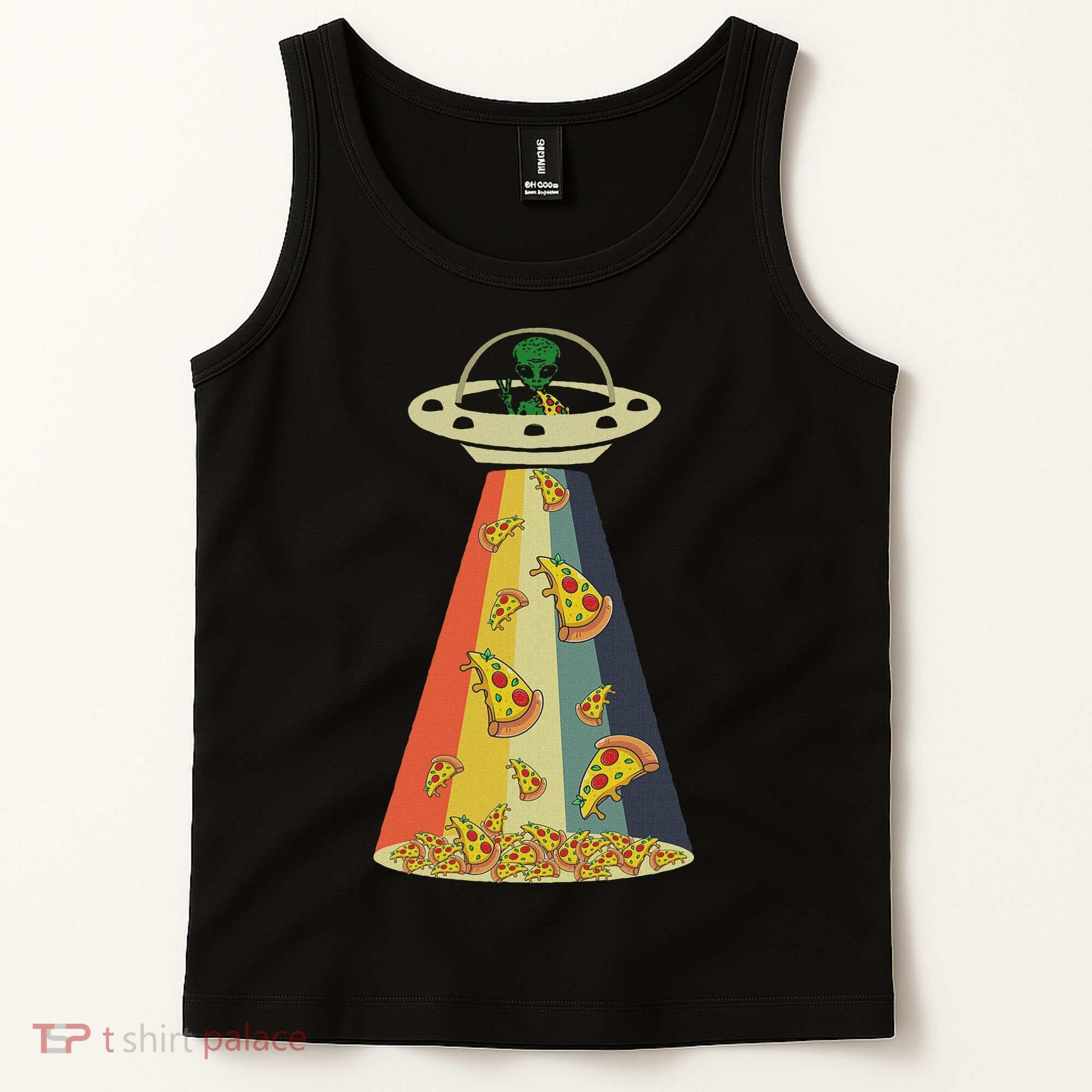 Funny Pizza Ufo Alien Eating Pizza A Ufo Extraterrestrial Tank Top