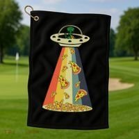 Funny Pizza Ufo Alien Eating Pizza A Ufo Extraterrestrial Golf Towel thumb 1