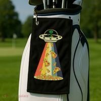 Funny Pizza Ufo Alien Eating Pizza A Ufo Extraterrestrial Golf Towel thumb 2