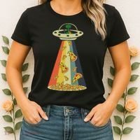 Funny Pizza Ufo Alien Eating Pizza A Ufo Extraterrestrial Women's T-Shirt thumb 2