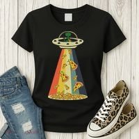Funny Pizza Ufo Alien Eating Pizza A Ufo Extraterrestrial Women's T-Shirt thumb 3
