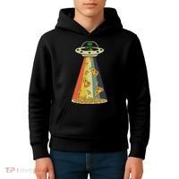 Funny Pizza Ufo Alien Eating Pizza A Ufo Extraterrestrial Kids Hoodie thumb 4