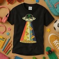 Funny Pizza Ufo Alien Eating Pizza A Ufo Extraterrestrial Kids T-Shirt thumb 3