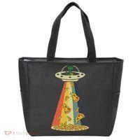 Funny Pizza Ufo Alien Eating Pizza A Ufo Extraterrestrial Tote Bag thumb 0