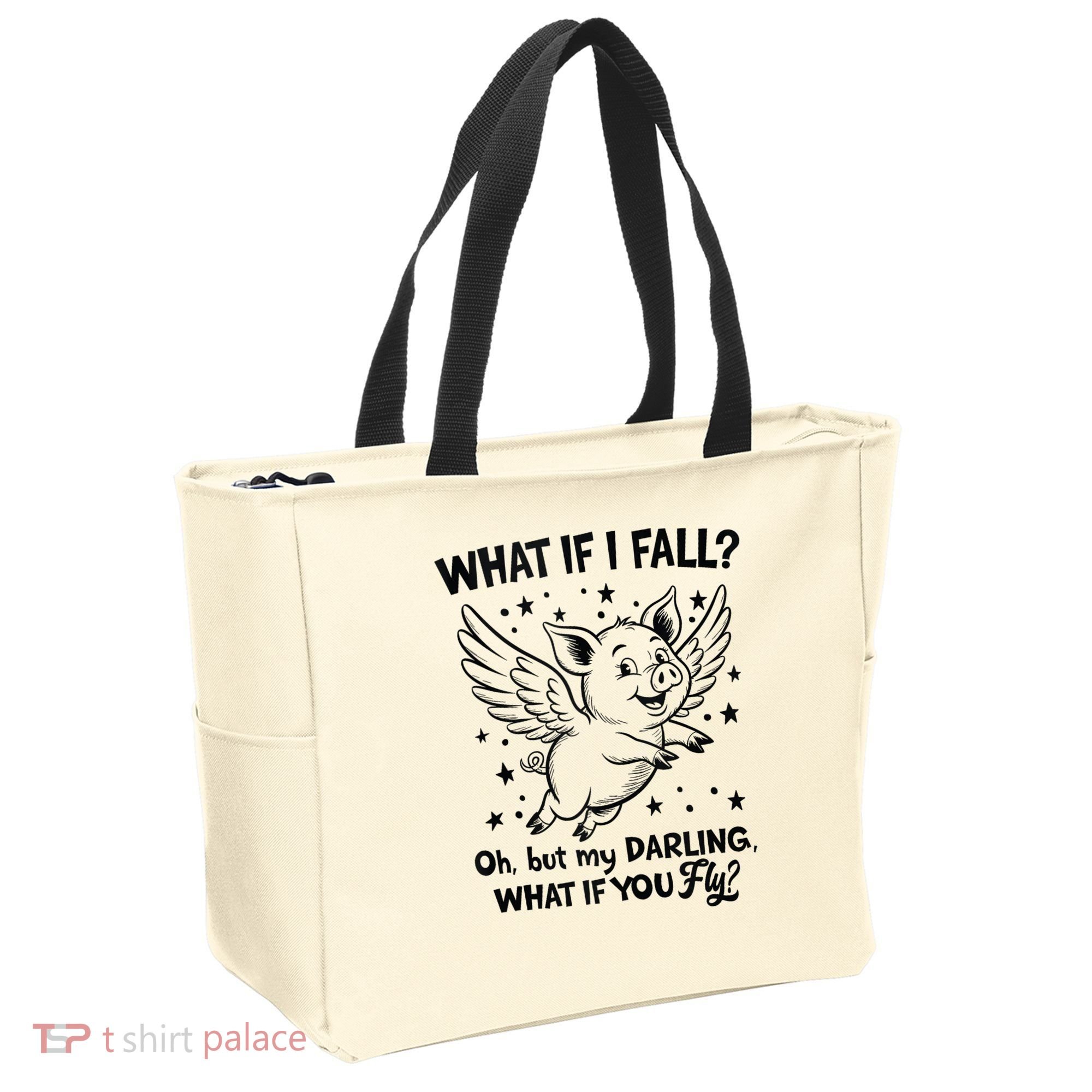 Flying Pig What If You Fly Motivational Quote Tote Bag