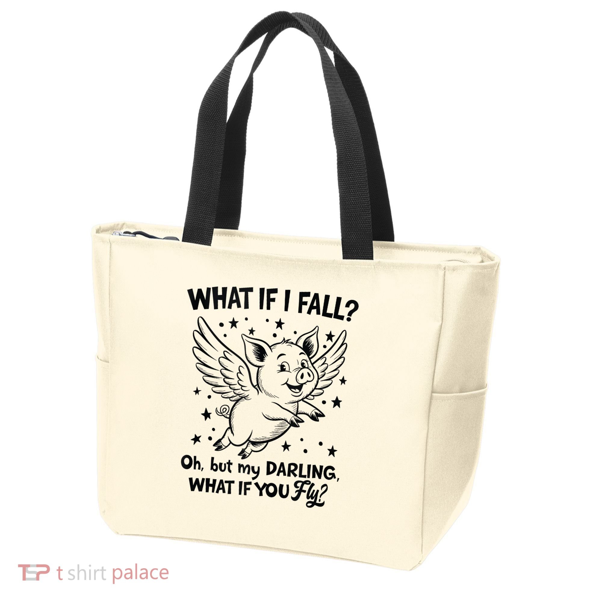 Flying Pig What If You Fly Motivational Quote Tote Bag