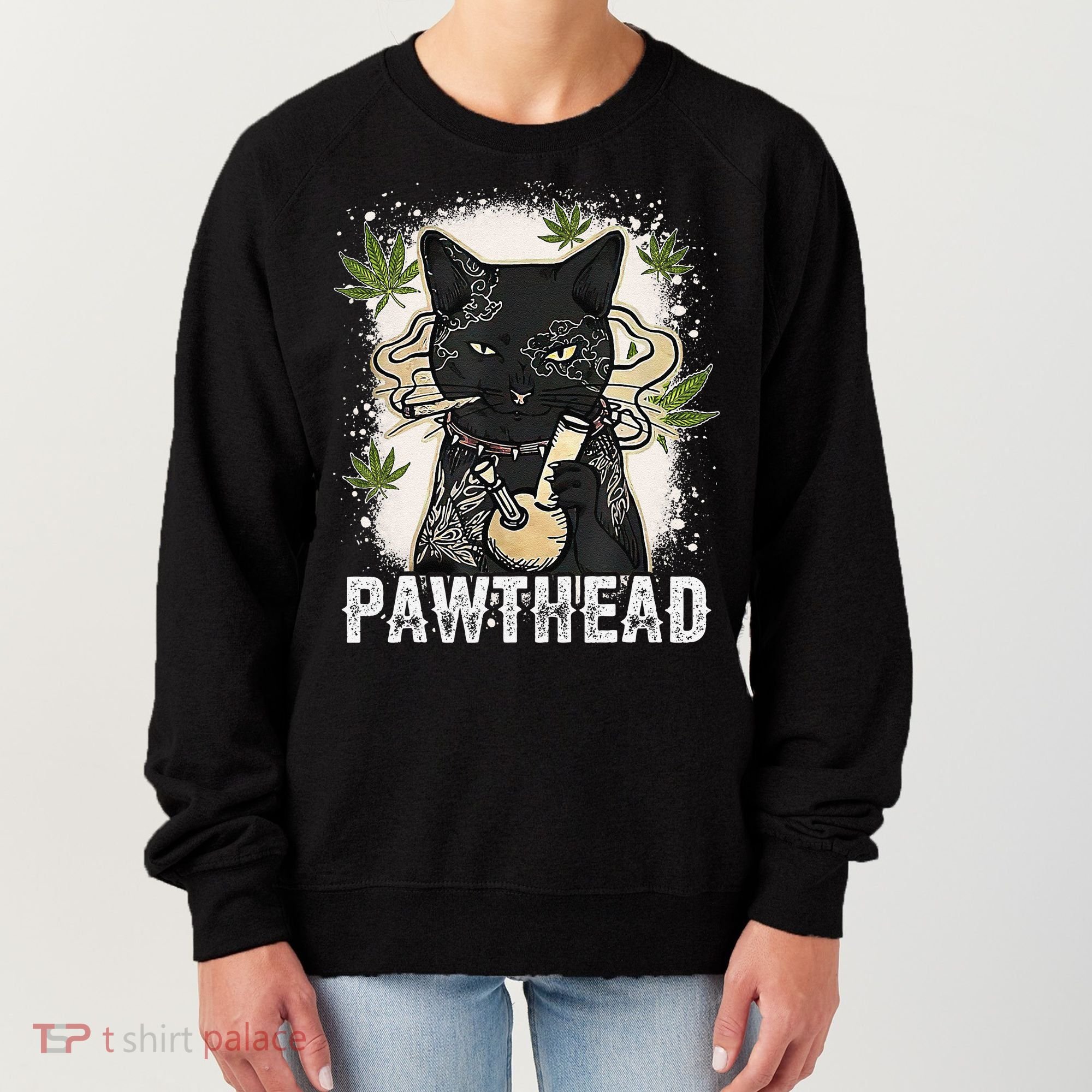Funny Pawthead Weed Cat Smoking High Cannabis Cat 420 Stoner Women's Sweatshirt