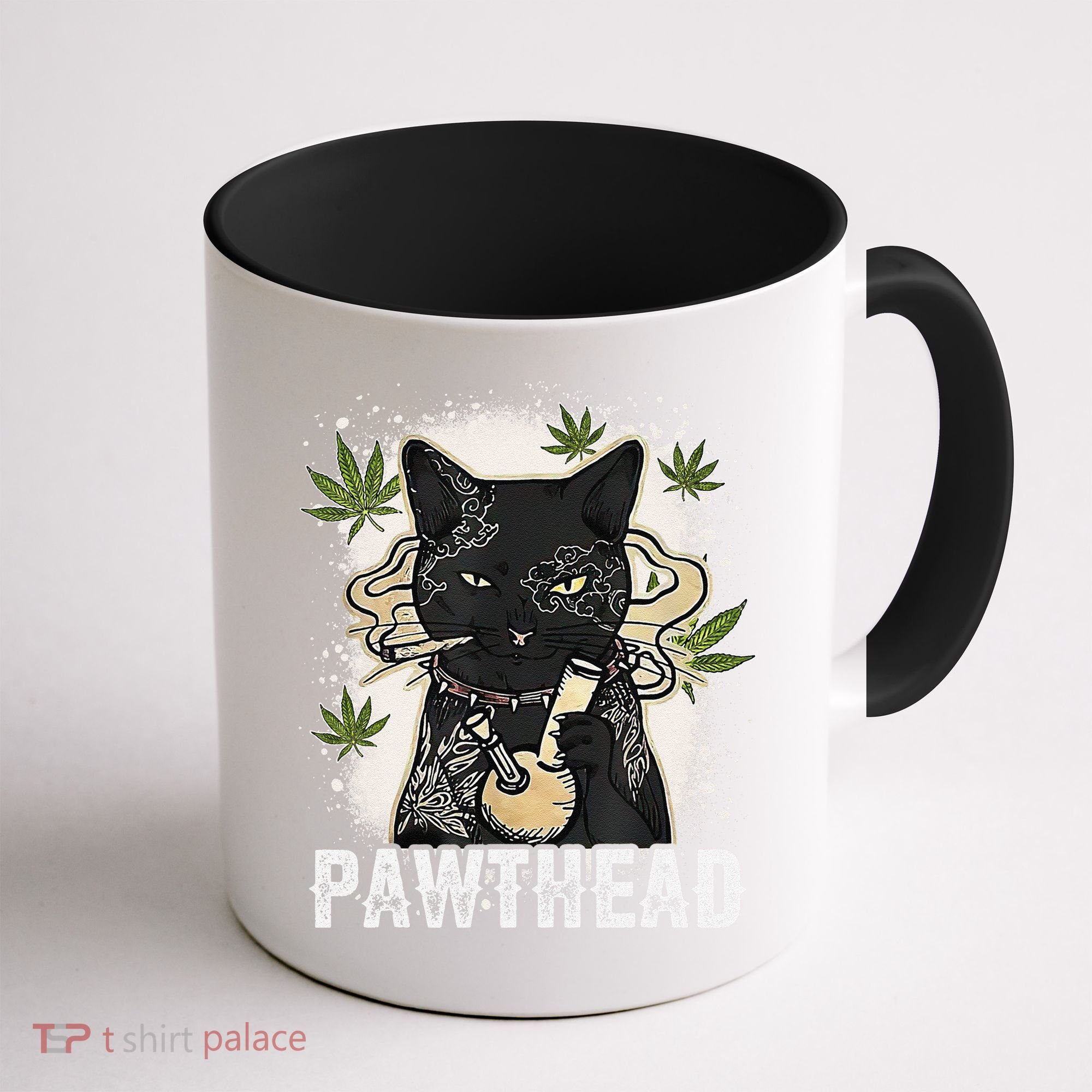 Funny Pawthead Weed Cat Smoking High Cannabis Cat 420 Stoner Coffee Mug