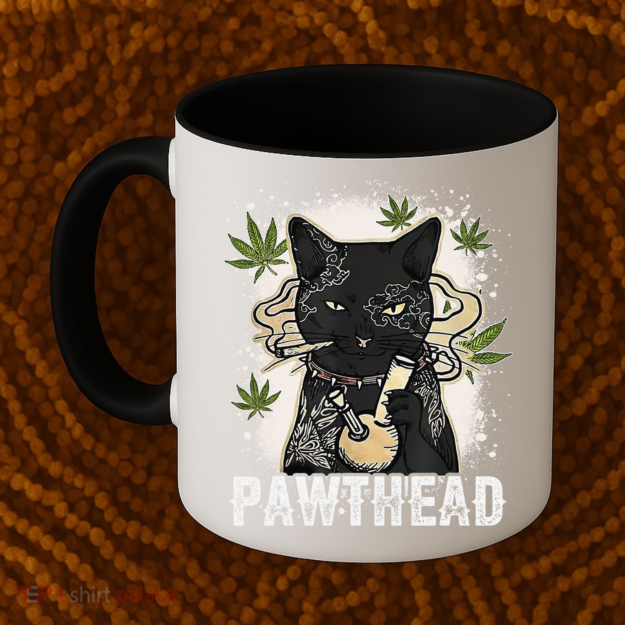 Funny Pawthead Weed Cat Smoking High Cannabis Cat 420 Stoner Coffee Mug