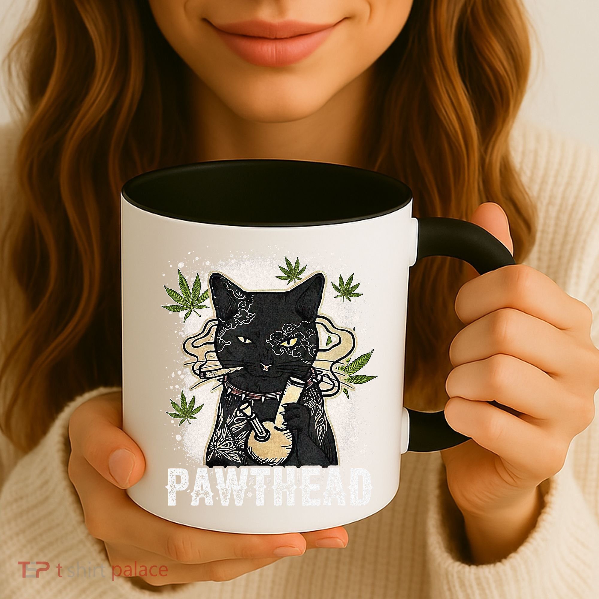 Funny Pawthead Weed Cat Smoking High Cannabis Cat 420 Stoner Coffee Mug