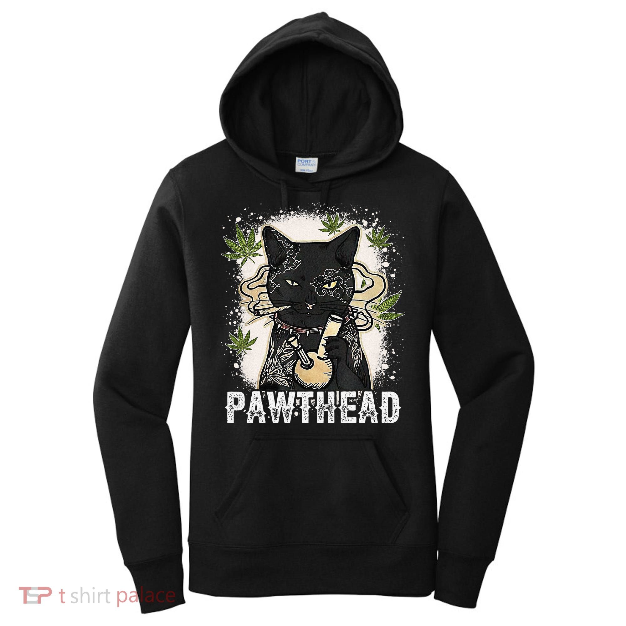 Funny Pawthead Weed Cat Smoking High Cannabis Cat 420 Stoner Women's Hoodie