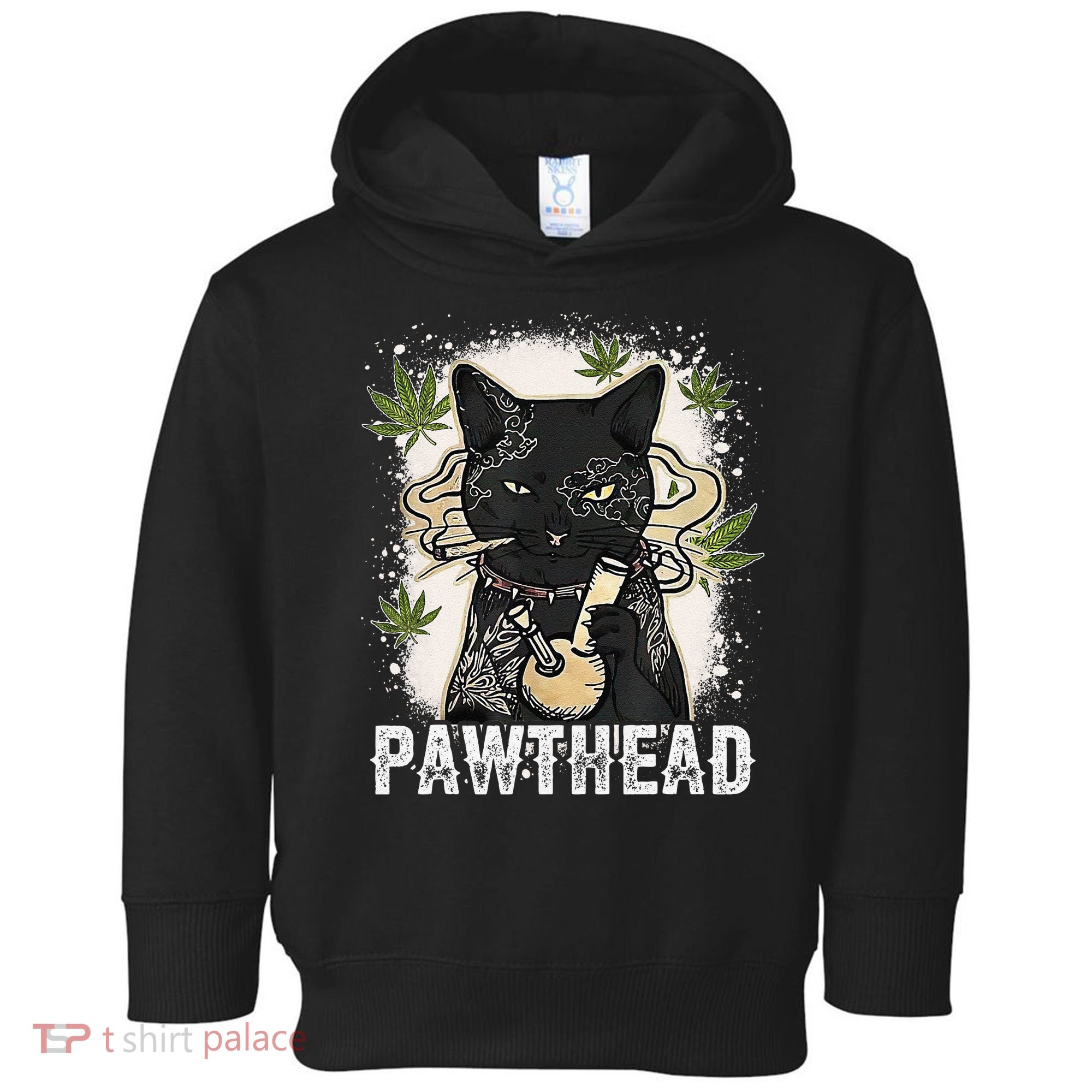 Funny Pawthead Weed Cat Smoking High Cannabis Cat 420 Stoner Toddler Hoodie