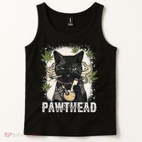 Funny Pawthead Weed Cat Smoking High Cannabis Cat 420 Stoner Tank Top thumb 2