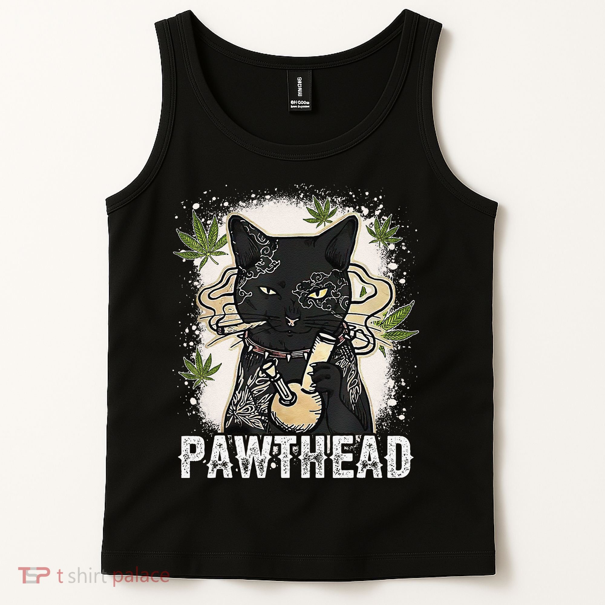 Funny Pawthead Weed Cat Smoking High Cannabis Cat 420 Stoner Tank Top