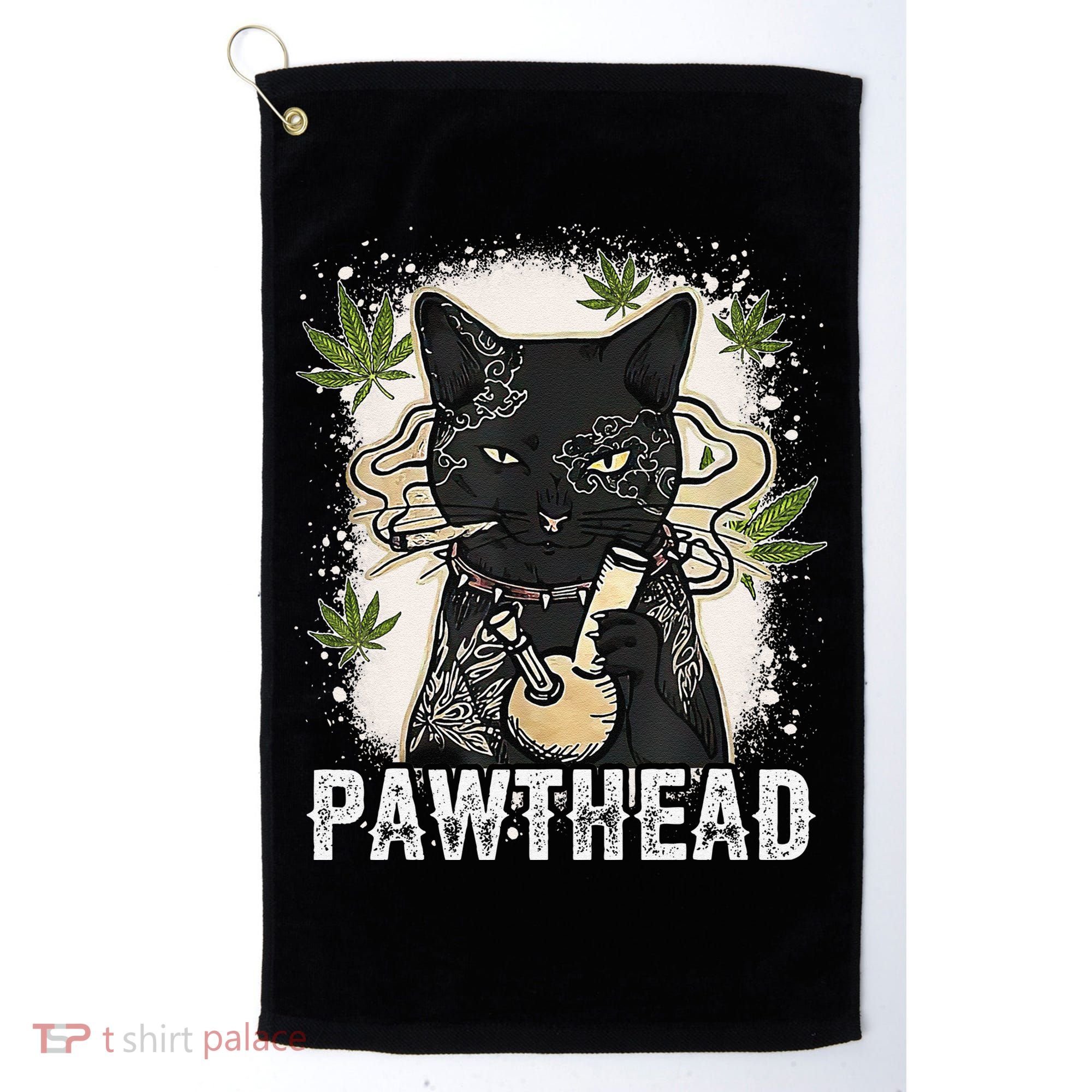 Funny Pawthead Weed Cat Smoking High Cannabis Cat 420 Stoner Golf Towel