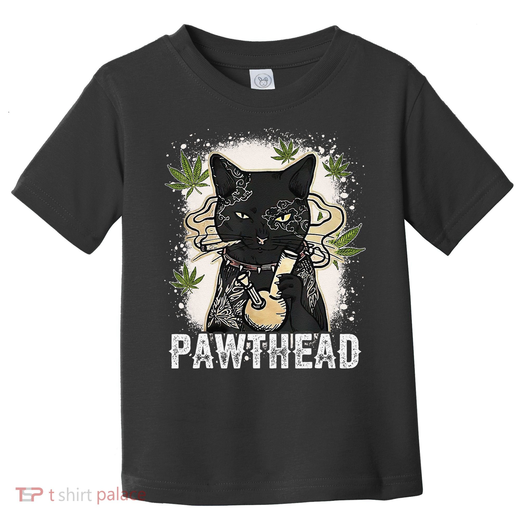 Funny Pawthead Weed Cat Smoking High Cannabis Cat 420 Stoner Toddler T-Shirt