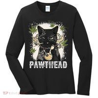 Funny Pawthead Weed Cat Smoking High Cannabis Cat 420 Stoner Women's Long Sleeve Shirt thumb 0