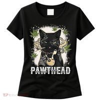 Funny Pawthead Weed Cat Smoking High Cannabis Cat 420 Stoner Women's T-Shirt thumb 0