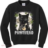 Funny Pawthead Weed Cat Smoking High Cannabis Cat 420 Stoner Kids Sweatshirt thumb 0