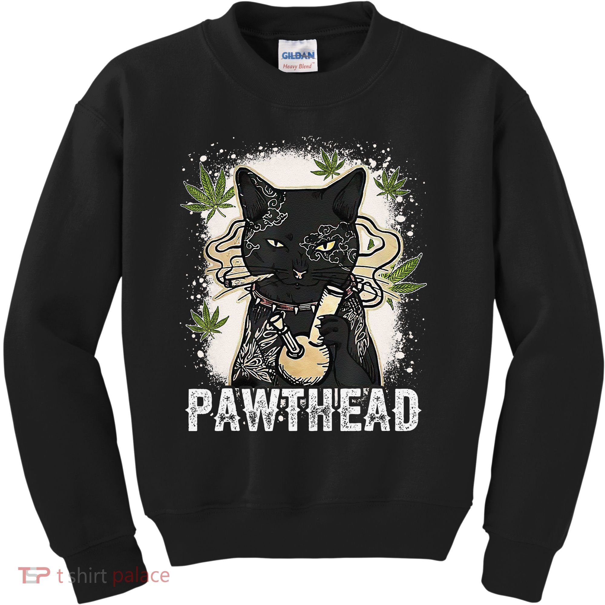 Funny Pawthead Weed Cat Smoking High Cannabis Cat 420 Stoner Kids Sweatshirt