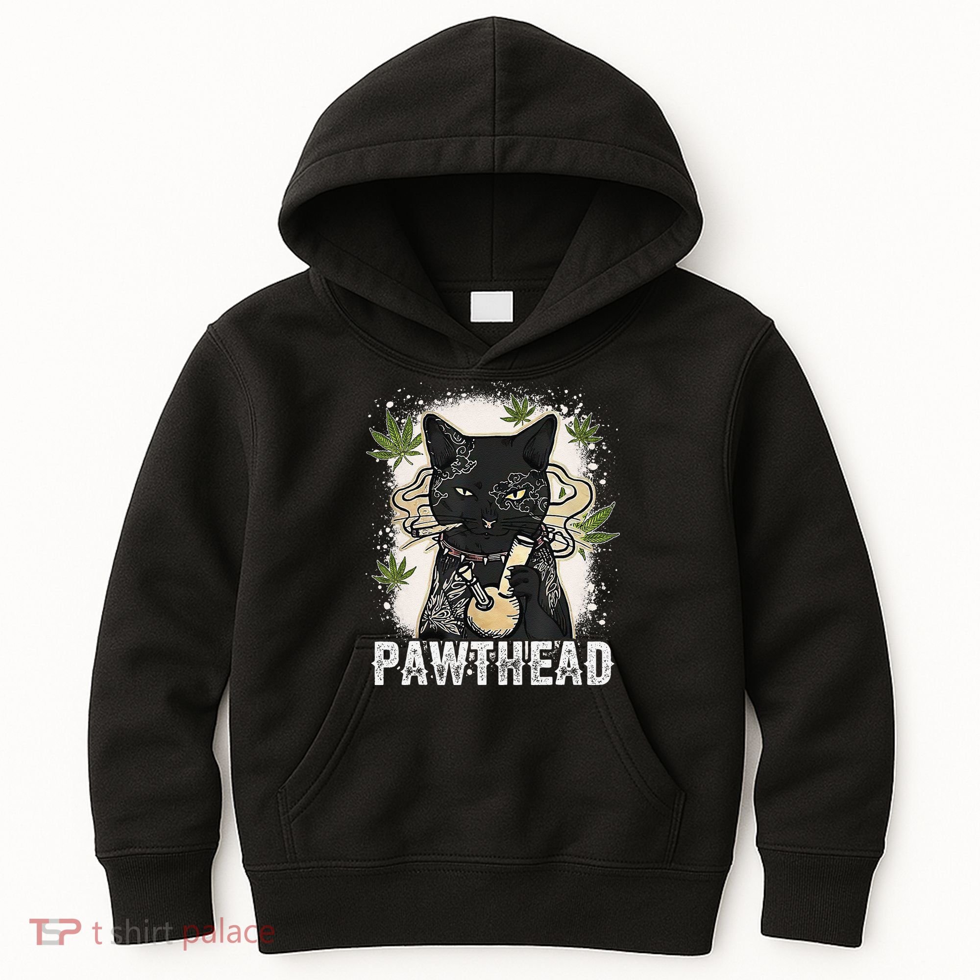 Funny Pawthead Weed Cat Smoking High Cannabis Cat 420 Stoner Kids Hoodie