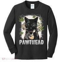Funny Pawthead Weed Cat Smoking High Cannabis Cat 420 Stoner Kids Long Sleeve Shirt thumb 0