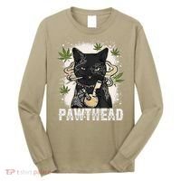 Funny Pawthead Weed Cat Smoking High Cannabis Cat 420 Stoner Long Sleeve Shirt thumb 0