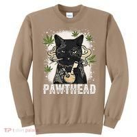 Funny Pawthead Weed Cat Smoking High Cannabis Cat 420 Stoner Sweatshirt thumb 0
