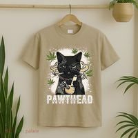 Funny Pawthead Weed Cat Smoking High Cannabis Cat 420 Stoner T-Shirt thumb 2