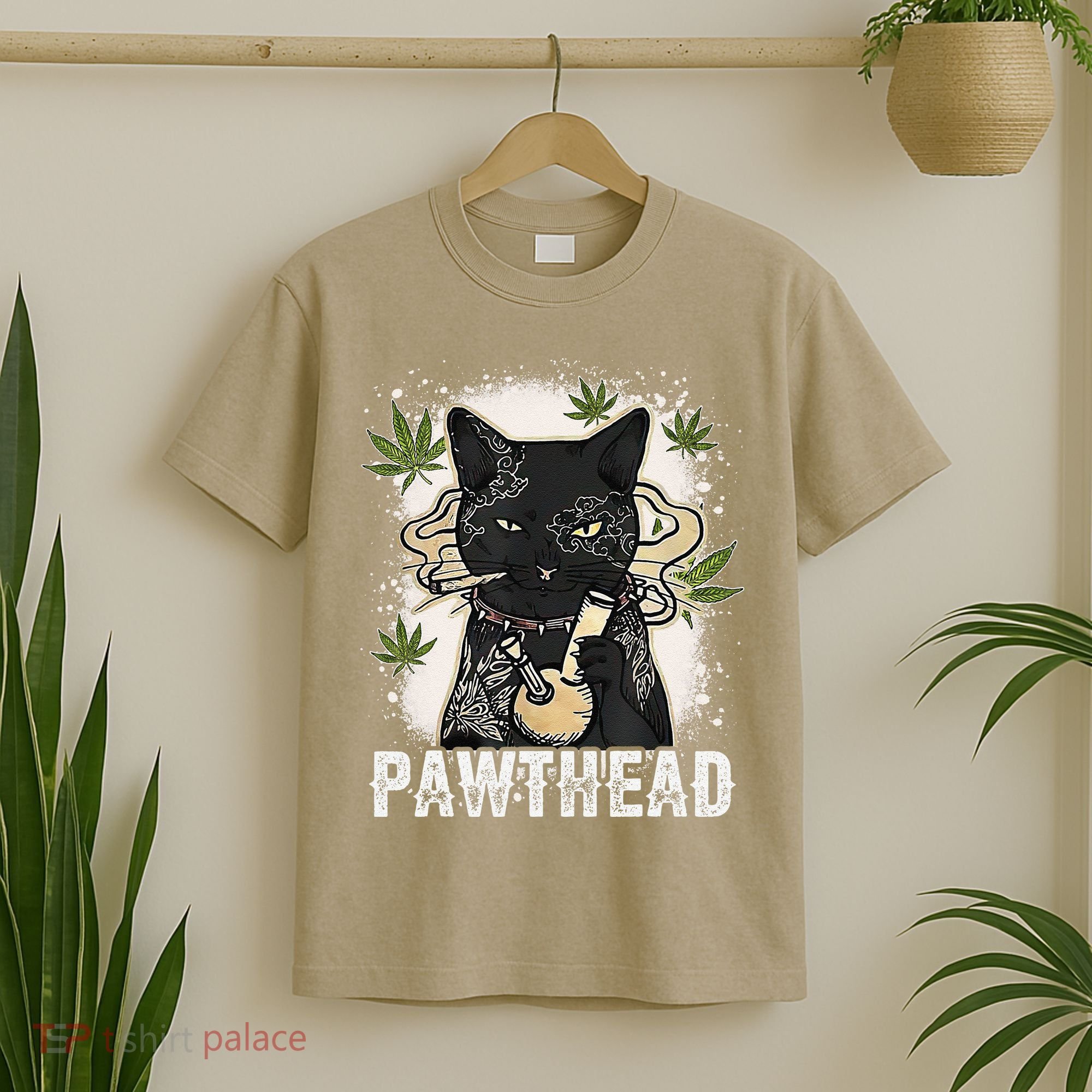 Funny Pawthead Weed Cat Smoking High Cannabis Cat 420 Stoner T-Shirt