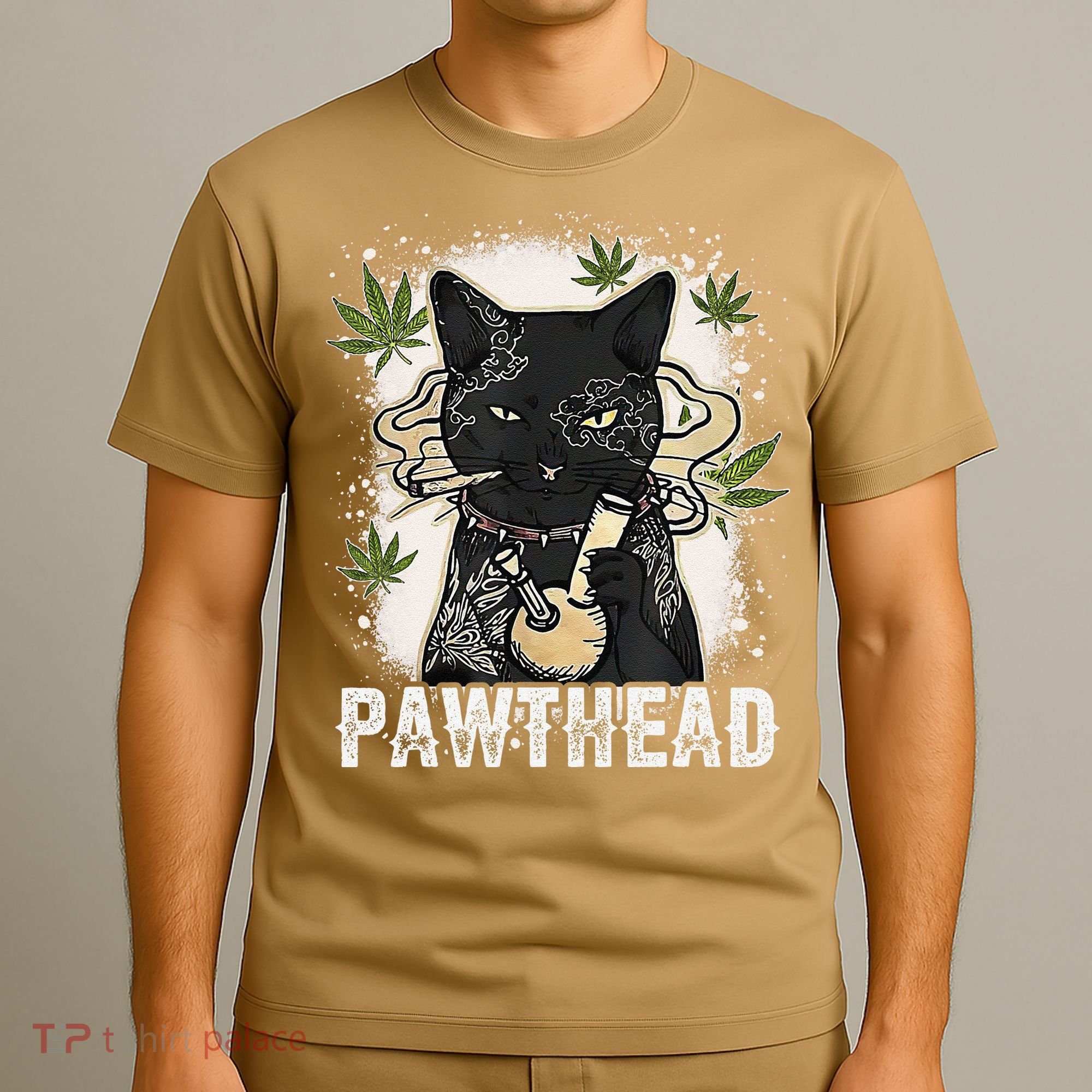 Funny Pawthead Weed Cat Smoking High Cannabis Cat 420 Stoner T-Shirt