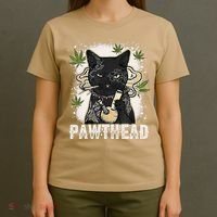 Funny Pawthead Weed Cat Smoking High Cannabis Cat 420 Stoner T-Shirt thumb 4