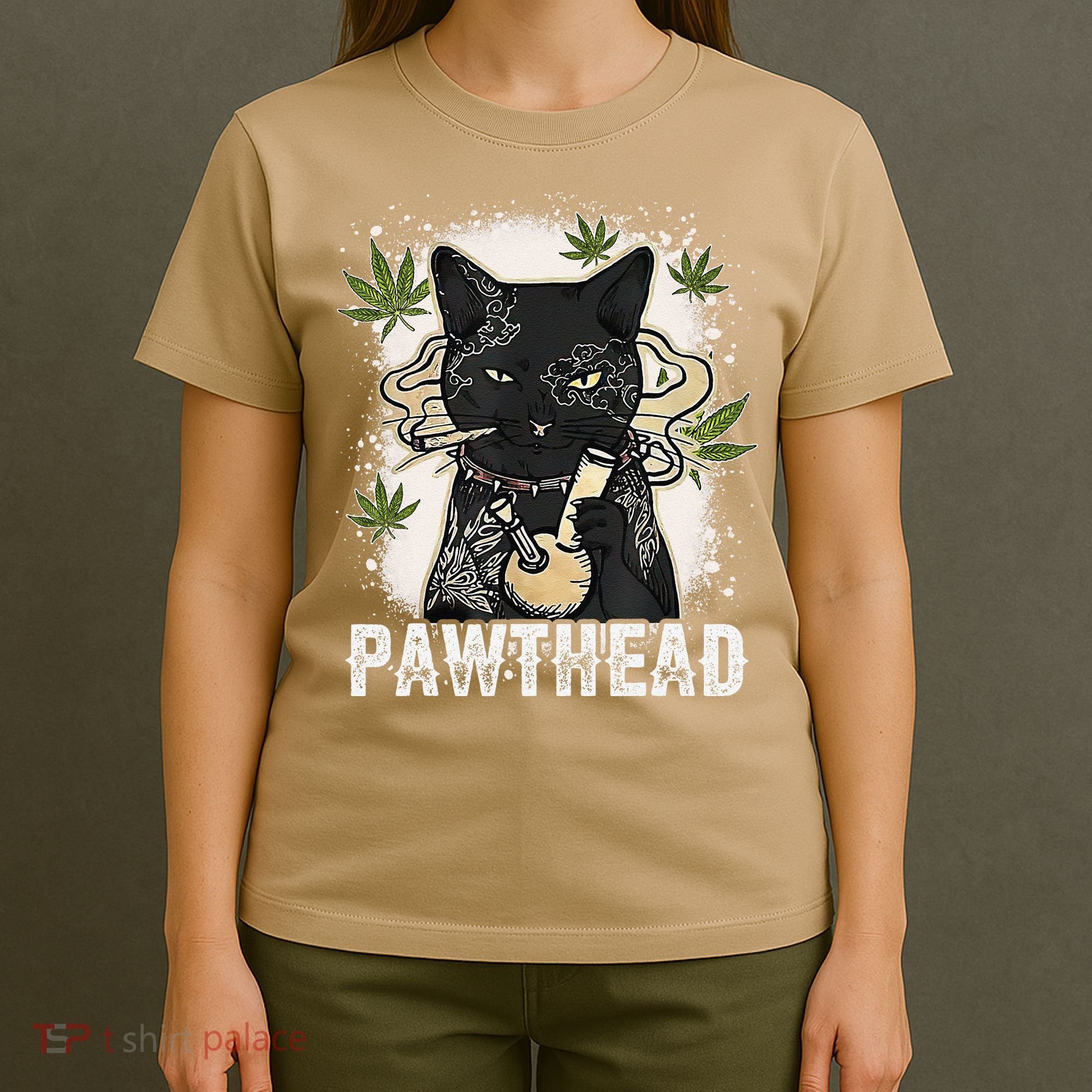Funny Pawthead Weed Cat Smoking High Cannabis Cat 420 Stoner T-Shirt
