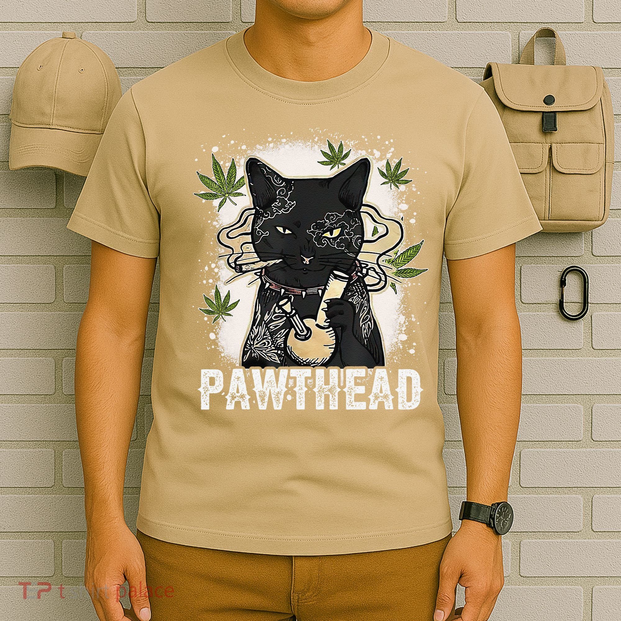 Funny Pawthead Weed Cat Smoking High Cannabis Cat 420 Stoner T-Shirt
