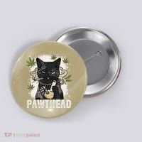 Funny Pawthead Weed Cat Smoking High Cannabis Cat 420 Stoner Button thumb 0