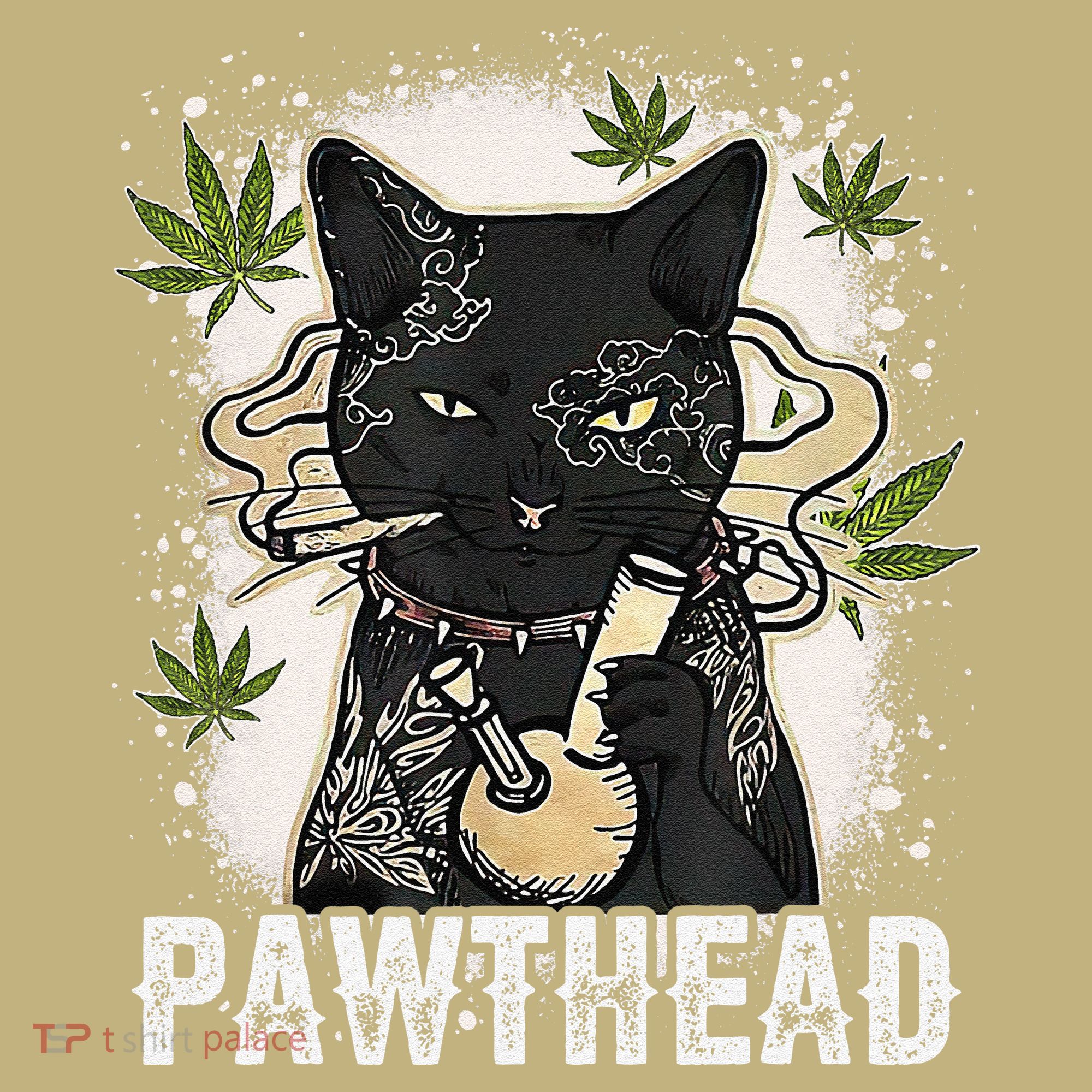 Funny Pawthead Weed Cat Smoking High Cannabis Cat 420 Stoner Polo