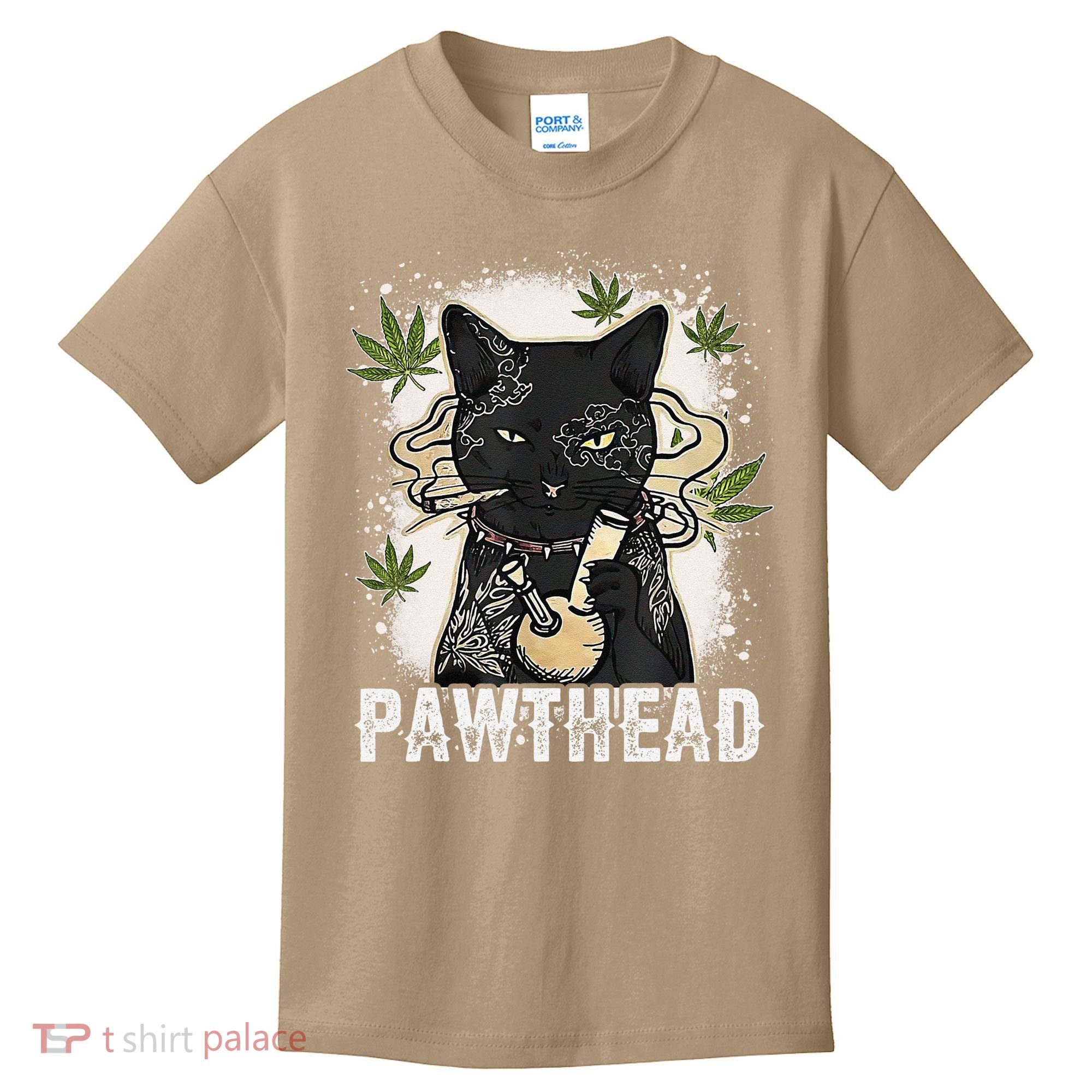 Funny Pawthead Weed Cat Smoking High Cannabis Cat 420 Stoner Kids T-Shirt