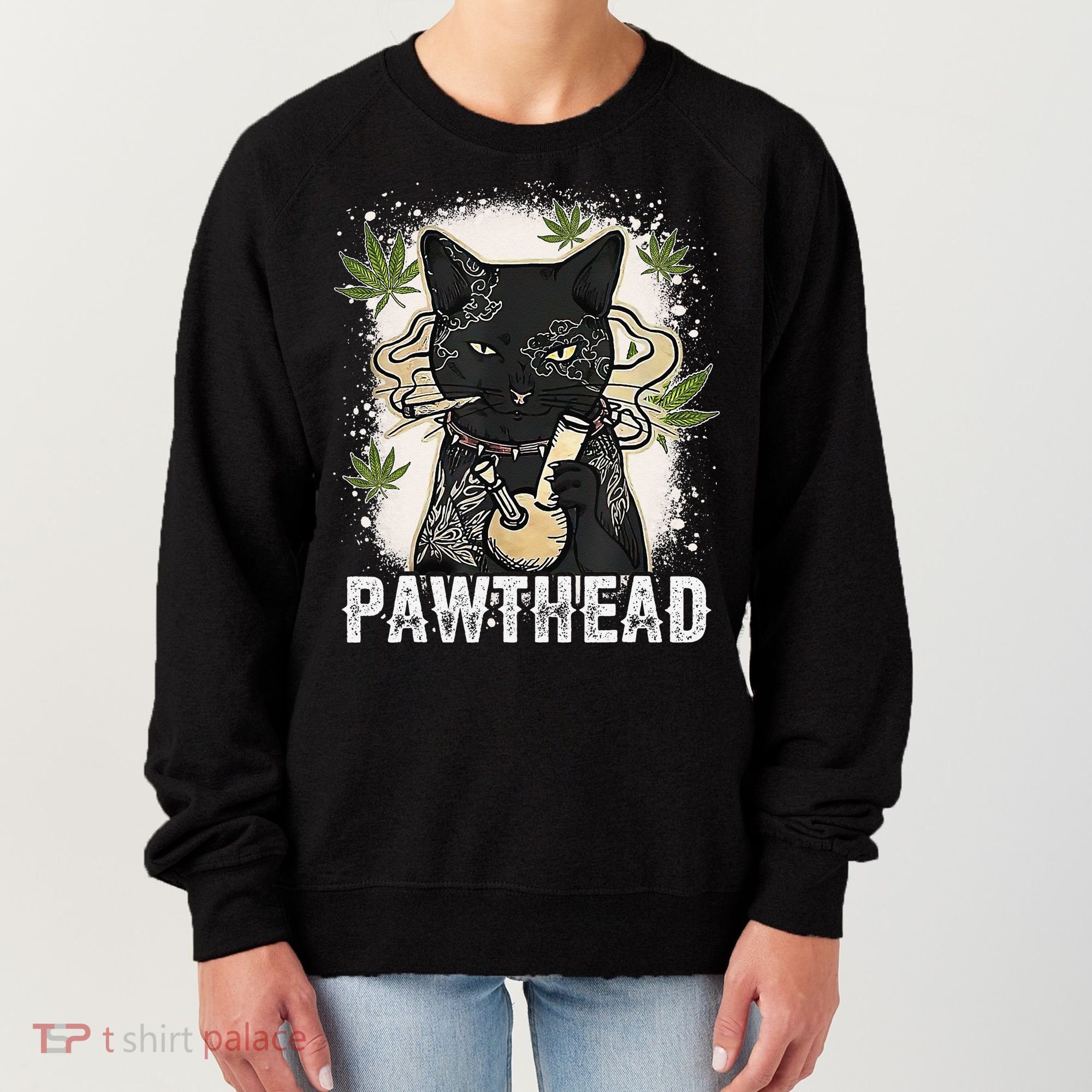 Funny Pawthead Weed Cat Smoking High Cannabis Cat 420 Stoner Women's Sweatshirt