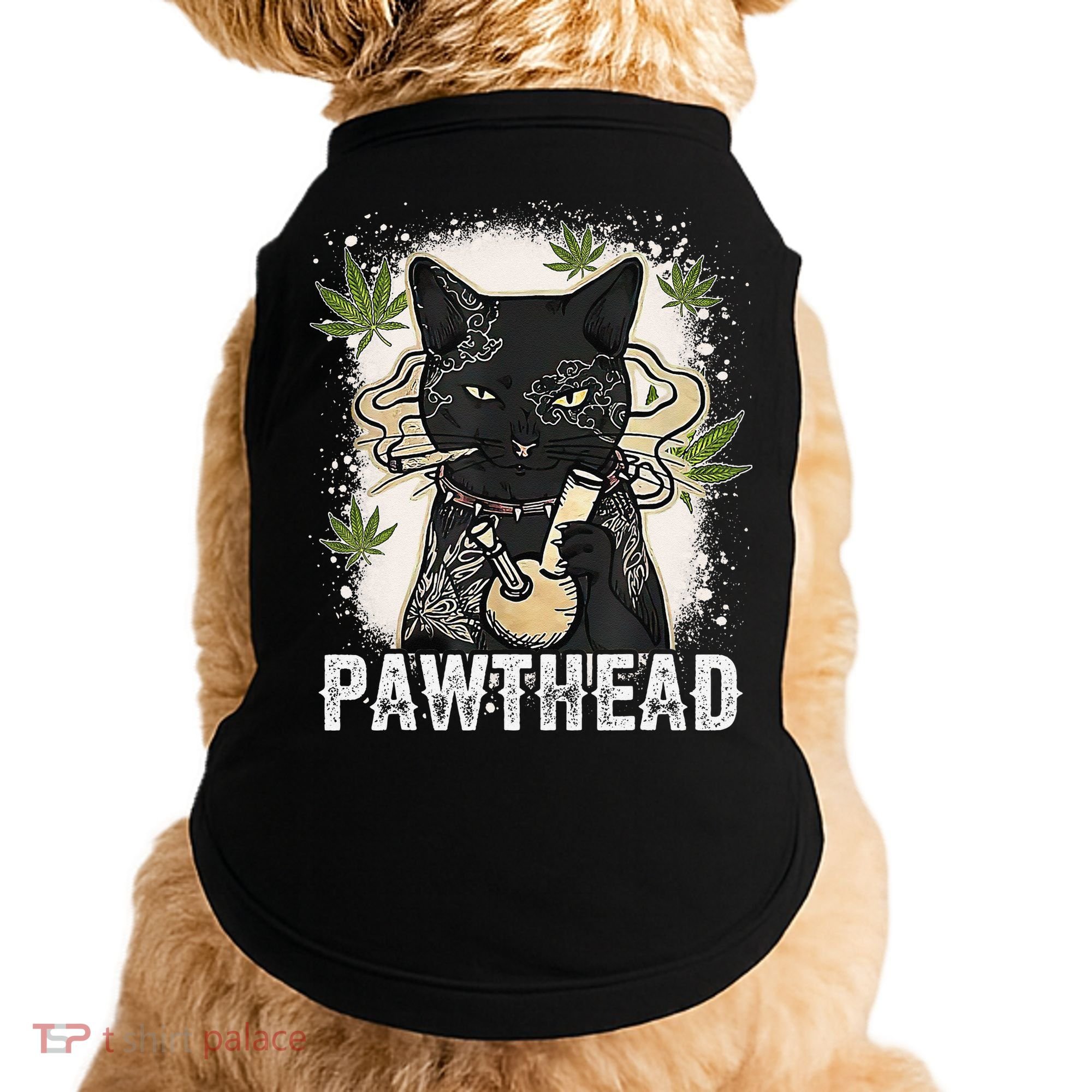 Funny Pawthead Weed Cat Smoking High Cannabis Cat 420 Stoner Doggie Tank