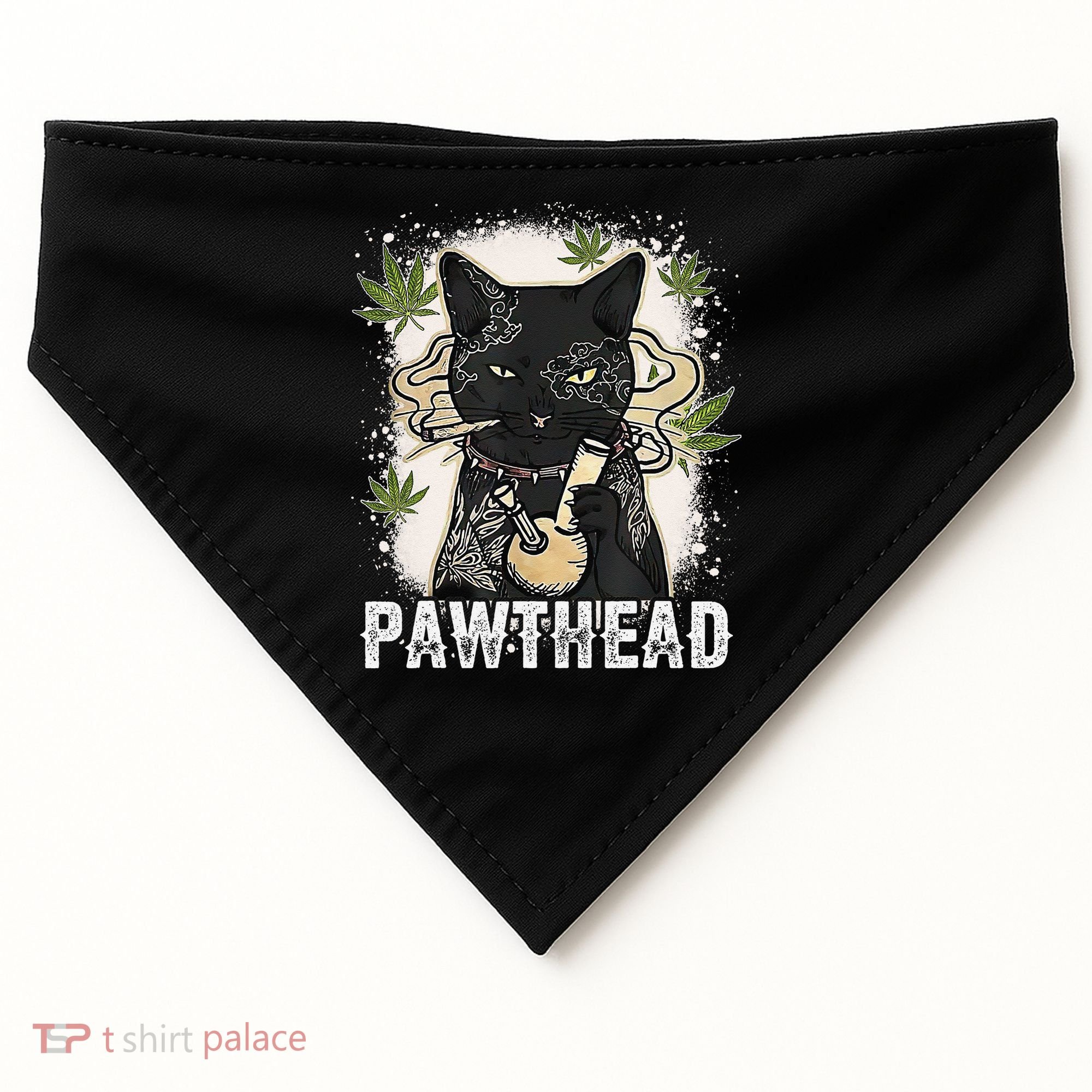 Funny Pawthead Weed Cat Smoking High Cannabis Cat 420 Stoner USA-Made Doggie Bandana