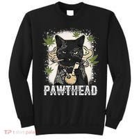 Funny Pawthead Weed Cat Smoking High Cannabis Cat 420 Stoner Sweatshirt thumb 0