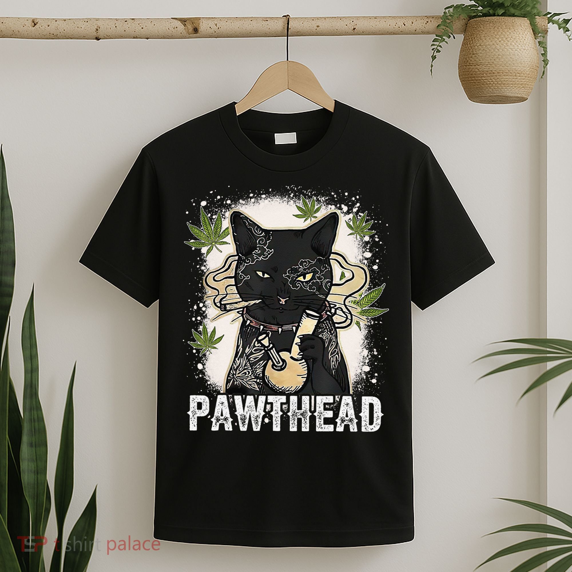 Funny Pawthead Weed Cat Smoking High Cannabis Cat 420 Stoner T-Shirt