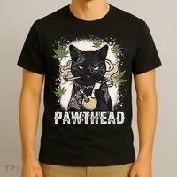 Funny Pawthead Weed Cat Smoking High Cannabis Cat 420 Stoner T-Shirt thumb 3