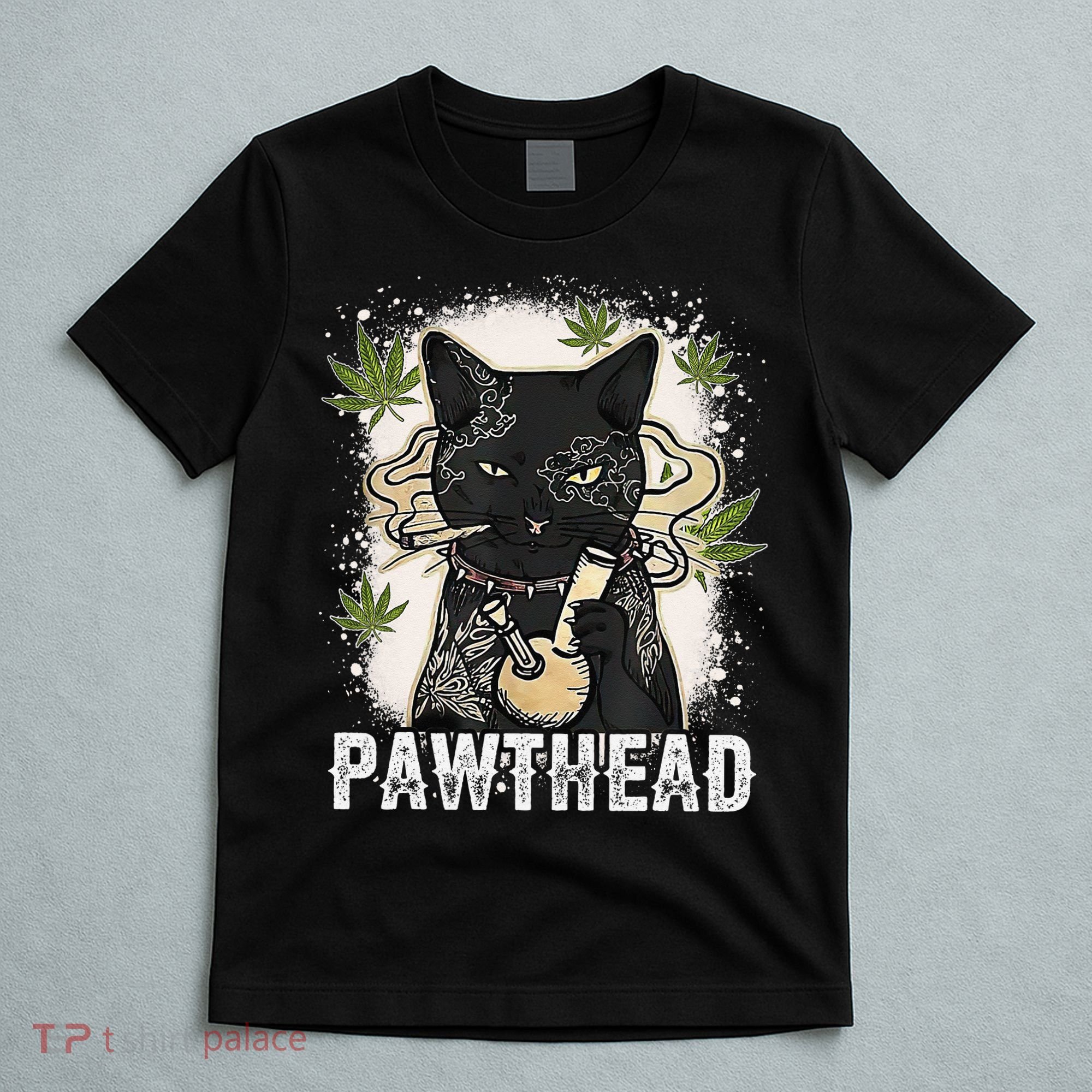 Funny Pawthead Weed Cat Smoking High Cannabis Cat 420 Stoner T-Shirt
