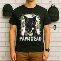 Funny Pawthead Weed Cat Smoking High Cannabis Cat 420 Stoner T-Shirt thumb 6