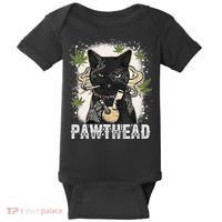 Funny Pawthead Weed Cat Smoking High Cannabis Cat 420 Stoner Baby Bodysuit thumb 0